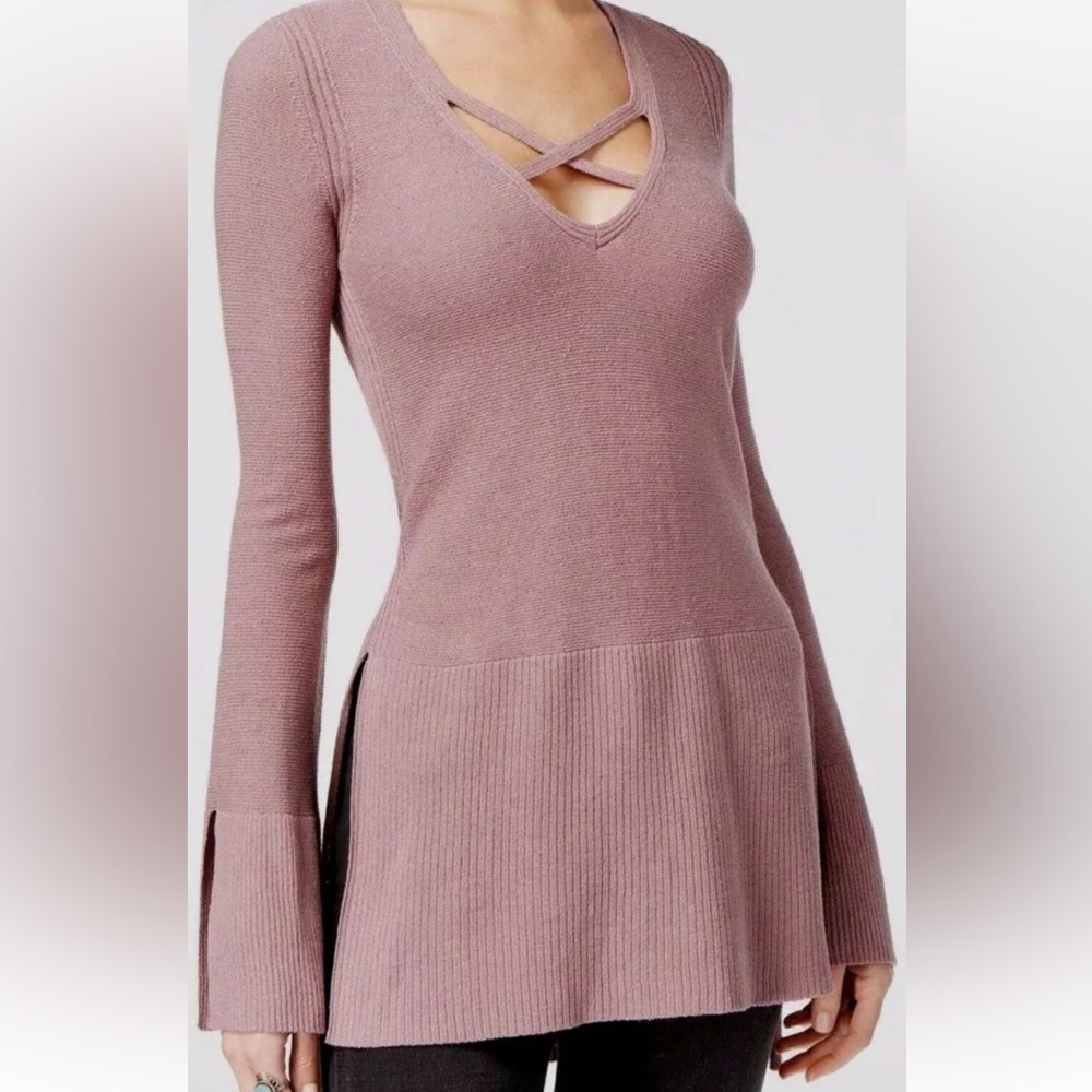 Free People Crisscross Tunic Sweater M Mauve EUC